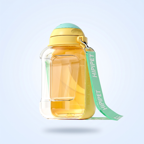 NovaSip portable dog water bottle, yellow, 1000ml, one-touch dispenser
