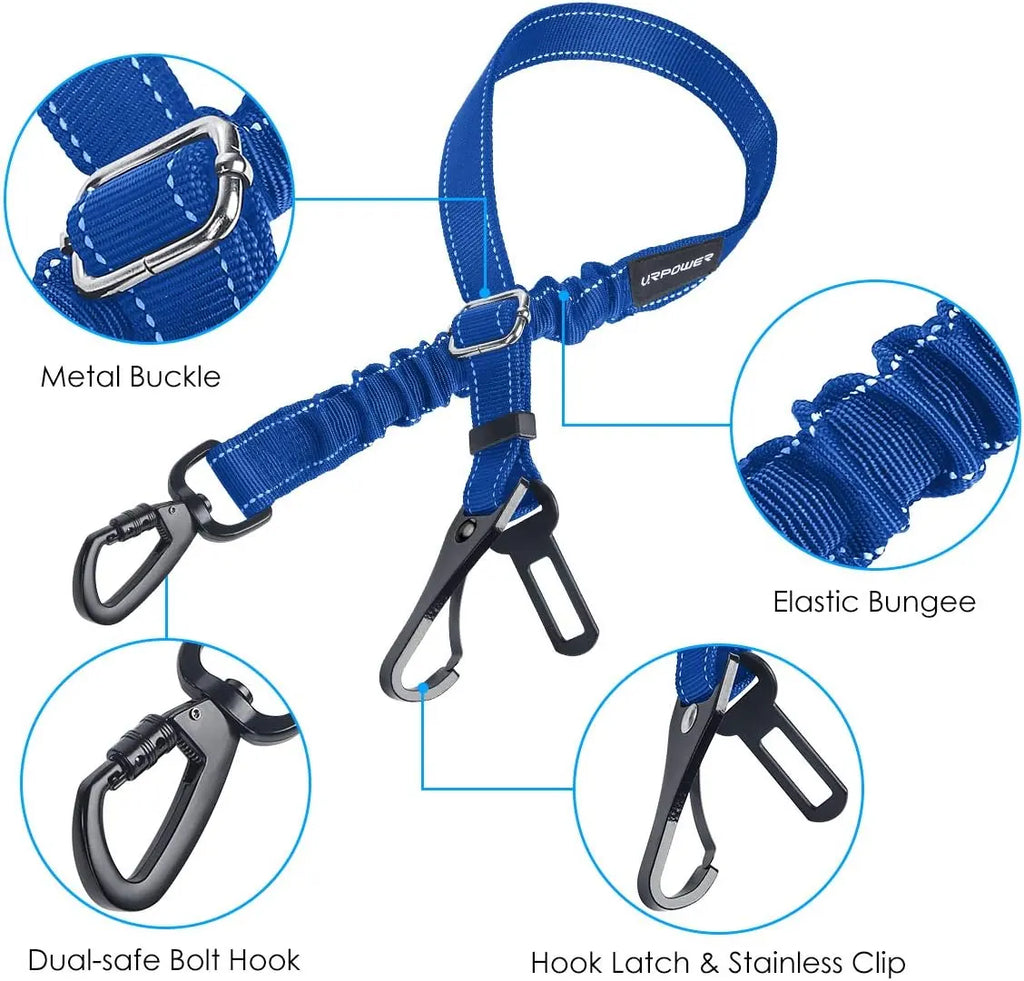 NovaRide dog seat belt buckle and 360 degree swivel clip detail