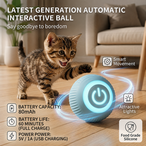 NovaBall blue self-rolling smart ball for cats and small dogs, Basic