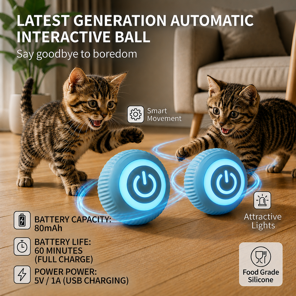 NovaBall Duo Pack Basic, two blue self-rolling smart cat balls