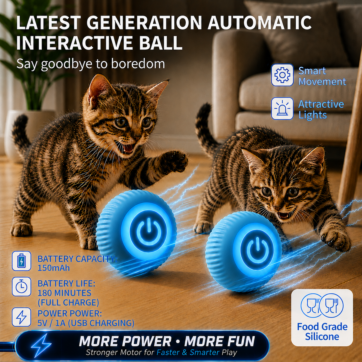 NovaBall Duo Pack Power, two blue smart interactive cat balls
