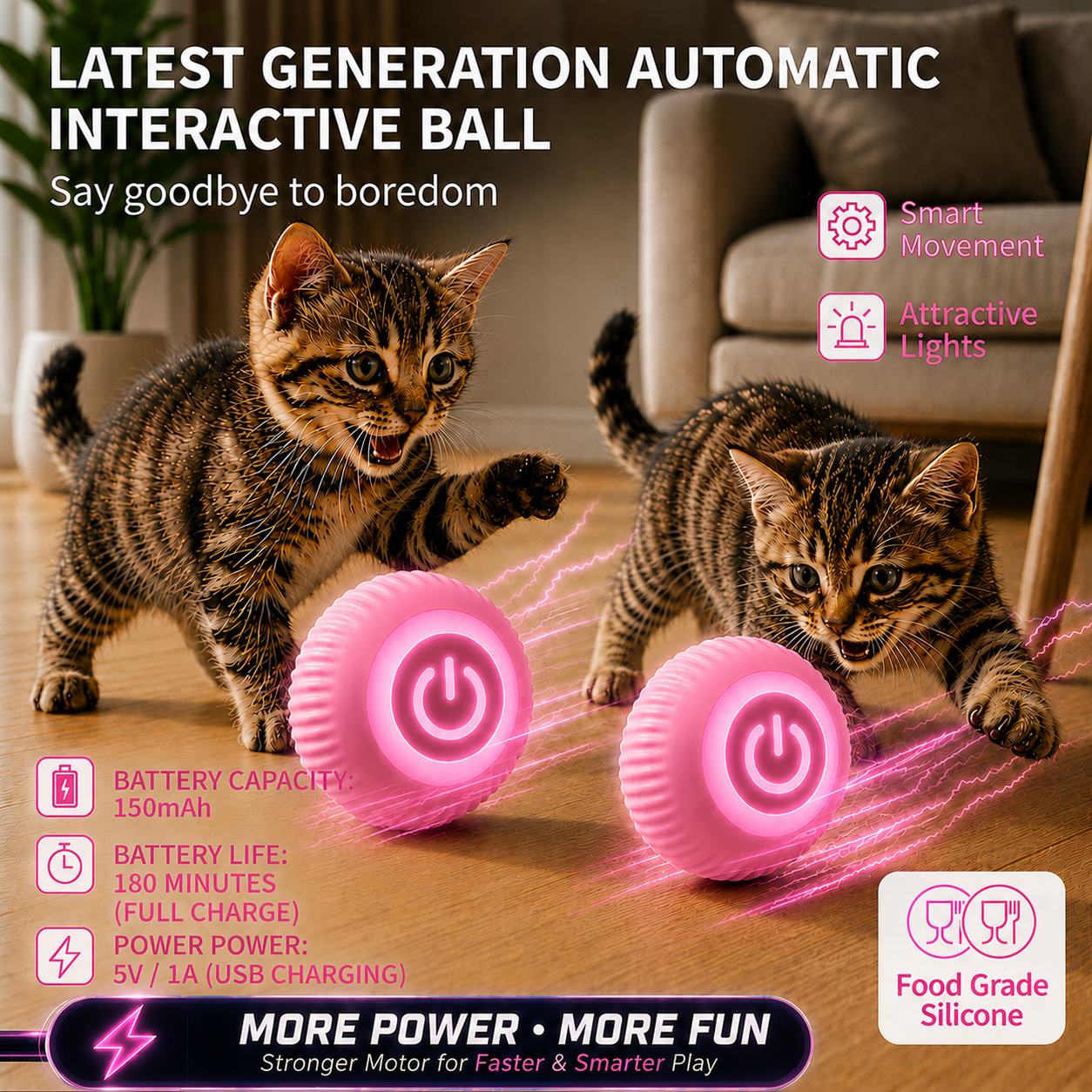 NovaBall Duo Pack Power, two pink smart interactive cat balls